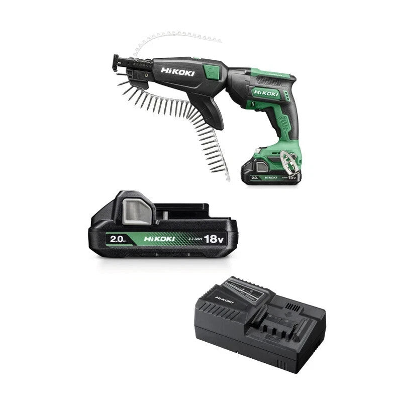 HiKOKI W18DB Avvitatore Cartongesso 18V 10Nm Caricatore Viti a Strisce 2 Batterie 2Ah Valigetta Stackable